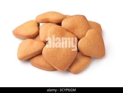 Heap of heart shaped cookies isolated on white Stock Photo