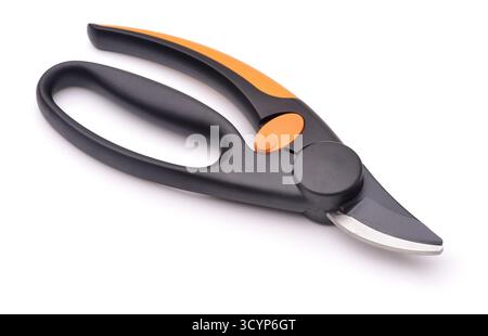 Black garden pruner isolated on white Stock Photo