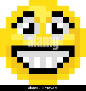 Pixel Art Emoji Emoticon Big Tooth Smile Stock Vector