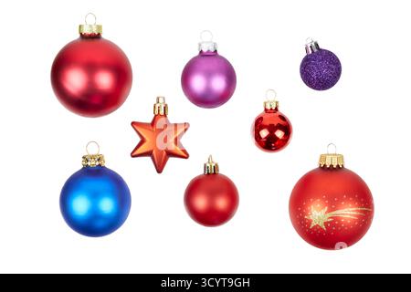 set of various christmas ball decorations isolated on white Stock Photo