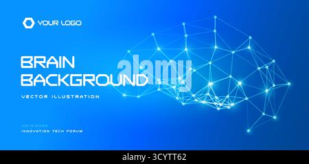 AI brain background, neural network nodes, glowing blue connections. For tech presentations, science posters, healthcare research, Neural networks Stock Vector