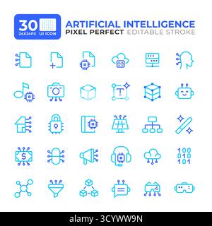 Artificial intelligence colorful line ui icons set Stock Vector