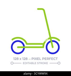 Kick scooter pixel perfect two color line icon Stock Vector