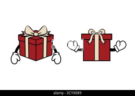 Vector art set of gift boxes with arms and gloves illustration isolated on white background Stock Vector