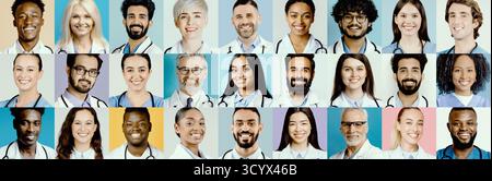 Diverse Group of Healthcare Professionals in a Vibrant Collage Showing Unity in Service Stock Photo