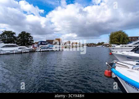 View down the River Bure in Wroxham, Norfolk Broads Stock Photo