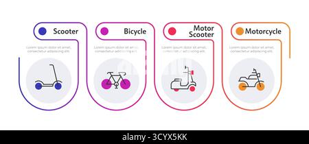 Personal two wheeled vehicles gradient line infographic template Stock Vector