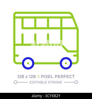 Double decker bus pixel perfect two color line icon Stock Vector