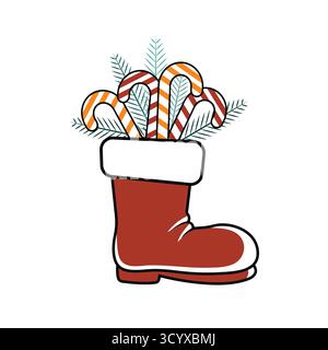Vector art of christmas boot with candy canes illustration isolated on white background Stock Vector