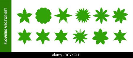 Green flowers vector set various floral shapes for nature logo design Stock Vector
