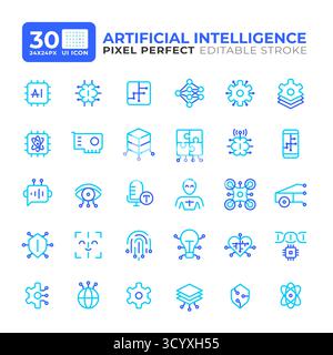 Artificial intelligence colorful line ui icons set Stock Vector