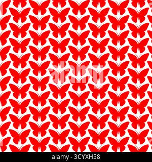 Bright red butterfly seamless pattern on a white background. Ideal for fabric prints, wallpapers, wrapping paper, and decorative projects. Stock Vector