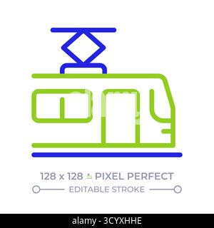 Tram pixel perfect two color line icon Stock Vector