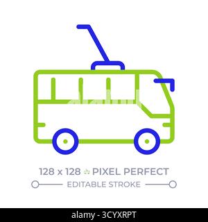 Trolleybus pixel perfect two color line icon Stock Vector