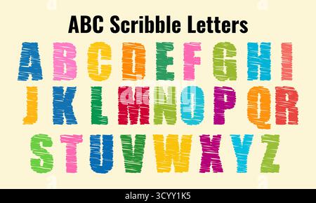 Colorful ABC alphabet scribble letters perfect for kids’ learning, educational posters, school projects, and playful designs. Fun and creative vector Stock Vector