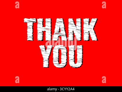 Bold thank you message with a hand drawn scribbled text style on a vibrant red background design Stock Vector