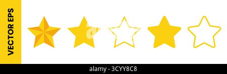 Yellow star icons vector set in different styles perfect for rating reviews feedback and award design projects ideal for apps websites Stock Vector