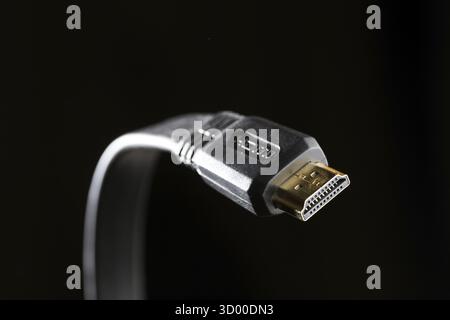 Usb cable isolated on black blank background Stock Photo