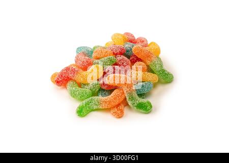 Juicy colorful jelly sweets isolated on a white background. Gummy candies. Snakes. Stock Photo