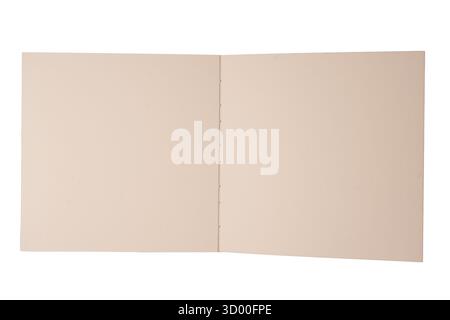 Open notebook with blank pages isolated on a white background. Top view. Stock Photo