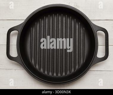 Top view of an empty cast iron grill pan Stock Photo