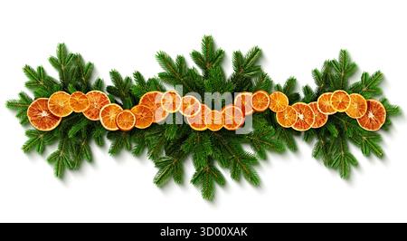 Christmas Garland of Oranges on Fir Tree Branches Stock Photo