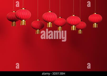 Red Chinese lanterns with gold tassels hanging in a temple Guangzhou ...