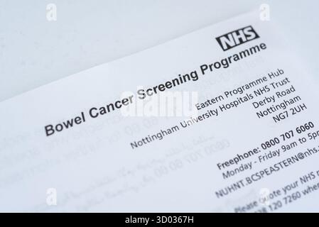 NHS bowel cancer screening programme results letter following return of a home self-test kit using faecal immunochemical test (FIT) Stock Photo