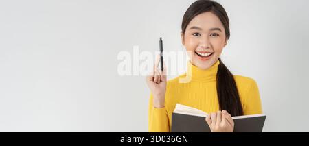 inspiration, writer, writing ,creative ,recreation for imagine, Beautiful Asia attractive young woman writing ideas on notebook, to do list, good thin Stock Photo