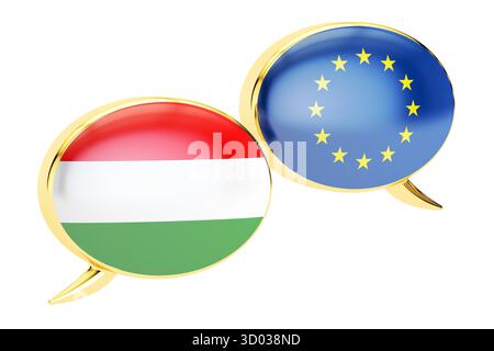 Speech bubbles, EU-Hungary conversation concept. 3D rendering isolated on white background Stock Photo