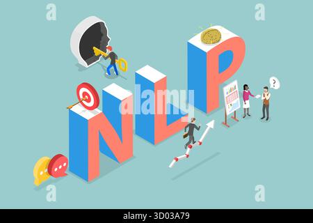 3D Isometric Flat Illustration of NLP, Neuro-linguistic Programming Stock Photo
