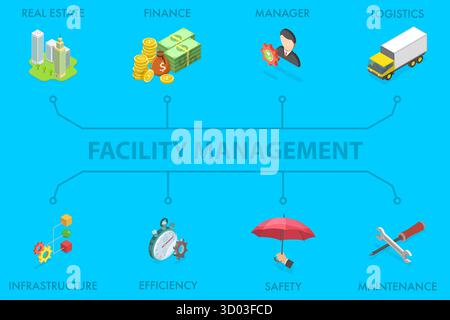 3D Isometric Flat Illustration of Facility Management, Building and Working Tools 3D Isometric Flat Illustration of Facility Management, Building and Working Tools Stock Photo