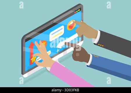 3D Isometric Flat Illustration of UX Design, WEB Development 3D Isometric Flat Illustration of UX Design, WEB Development Stock Photo