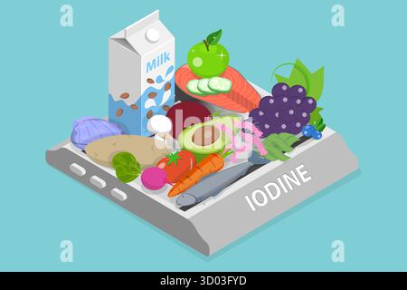 3D Isometric Flat Illustration of Healthy Food Guide, Products Containing Vitamins 3D Isometric Flat Illustration of Healthy Food Guide, Products Containing Vitamins Stock Photo