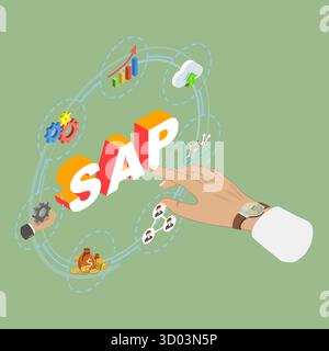 3D Isometric Flat Illustration of SAP, System Software for Enterprise Resource Planning 3D Isometric Flat Illustration of SAP, System Software for Enterprise Resource Planning Stock Photo