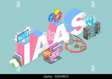 3D Isometric Flat Illustration of IAAS, Infrastructure as a Service, Flexible Cloud Computing Model Stock Photo