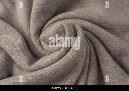 Soft grey merino wool sweater texture as a background. Top view. Stock Photo