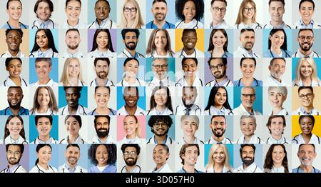 Collage of Diverse Healthcare Professionals Smiling and Showing Their Dedication to Patient Care Stock Photo