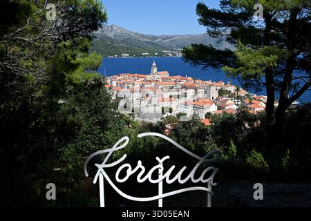 Korcula Old Town panorama. Top view on the Korcula Old Town, in Croatia. Stock Photo