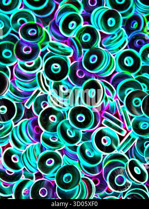 Colorful abstract background with circular shapes and neon effect Stock Photo