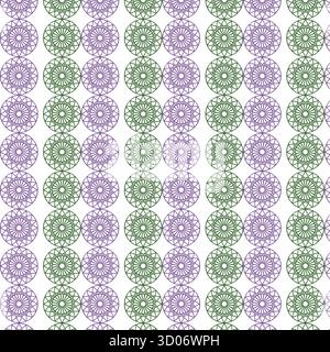 Pattern of green and purple geometric mandalas Stock Vector