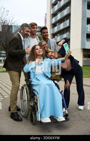 Diverse group of friends taking a selfie together Stock Photo