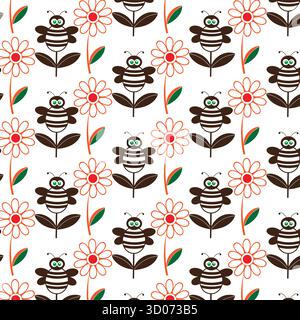 Bee flower pattern Stock Vector