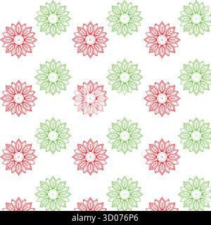 Pattern of red and green floral designs Stock Vector