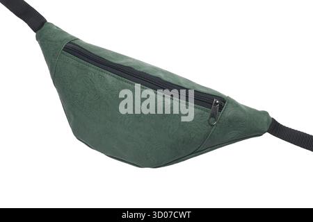 Green waist bag isolated on white background. Close-up Stock Photo