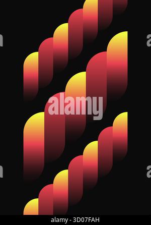 Series of overlapping capsule shapes forming diagonal ribbon columns in yellow to red gradients on deep black. Stock Vector