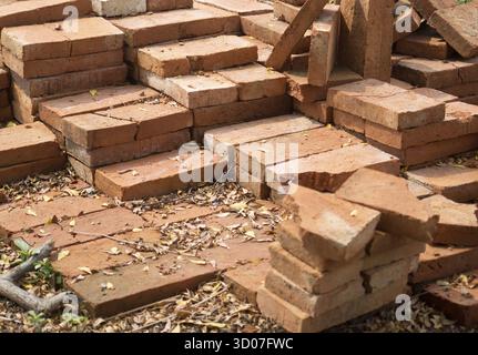 Stack of red bricks Stock Photo