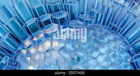 3d rendering of honeycomb protective shield or global data structure, futuristic illustration of scientific or medical nanotechnology with transparent Stock Photo