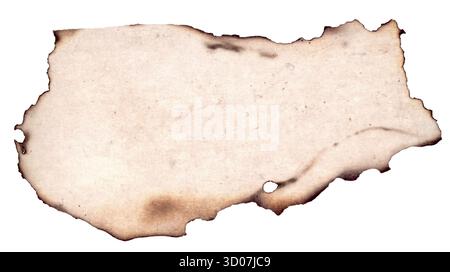 Old paper with burnt edges isolated on white background Stock Photo