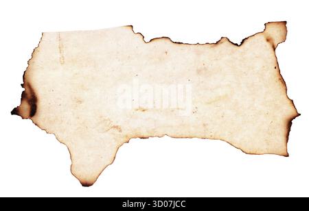 Old paper with burnt edges isolated on white background Stock Photo